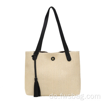 NEU RETRO Casual Foldable Cord Strow Tote Bag Weben Sie Umhängetaschen handgewebte Geldbörse für den täglichen Gebrauch